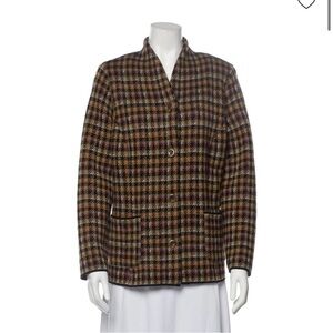 Catherine Andre Merino Wool Blazer jacket Plaid Print xxl brown black orange